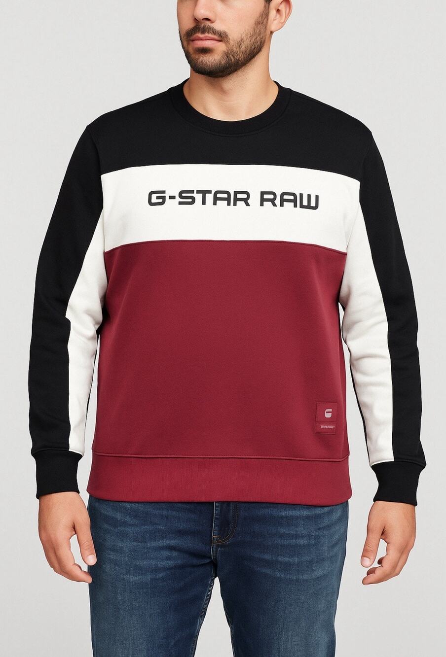 G-Star Raw Sweatshirt Mens XXL Swando Logo Color Block Pull Over Crew Neck